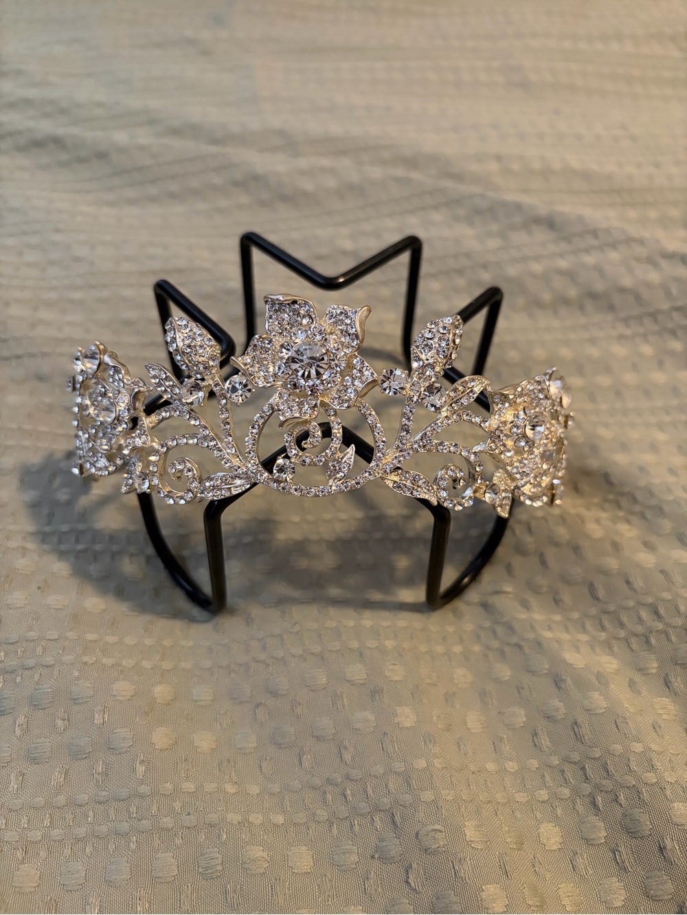 Crystal Floral Tiara Headband - Silver